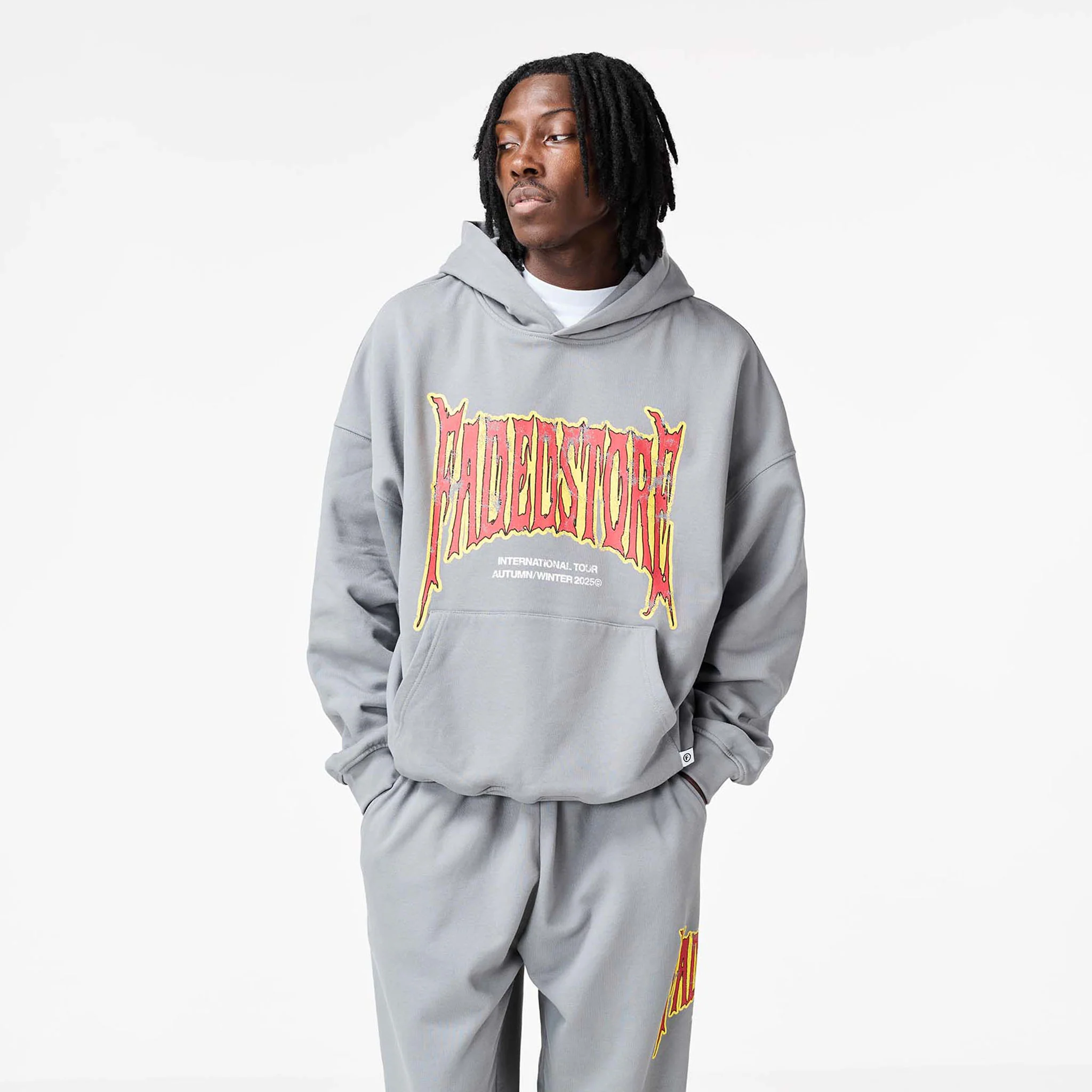 Blackletter Open Hem Tracksuit | Mid Grey - Image 7