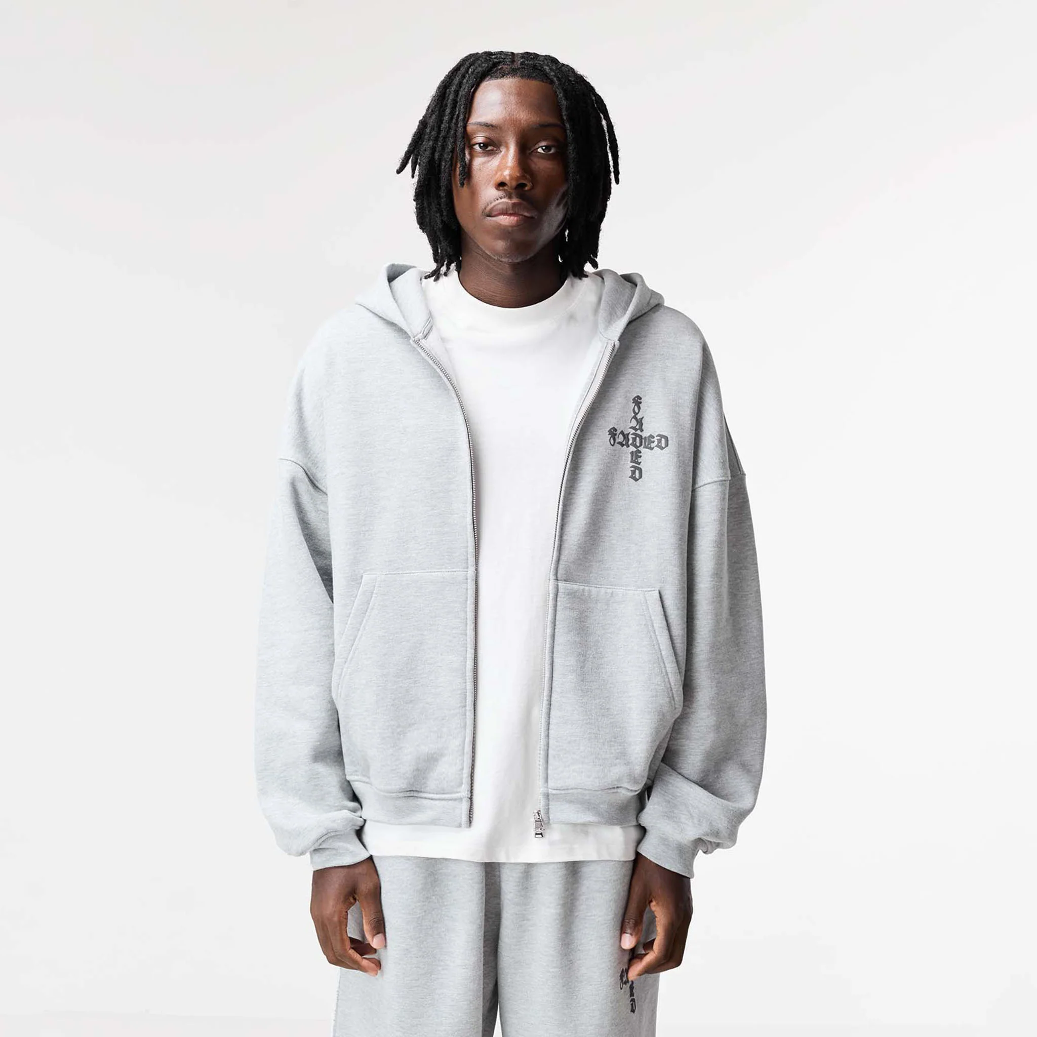 Gothic 2.0 Full Zip Open Hem Tracksuit | Grey Marl - Image 4