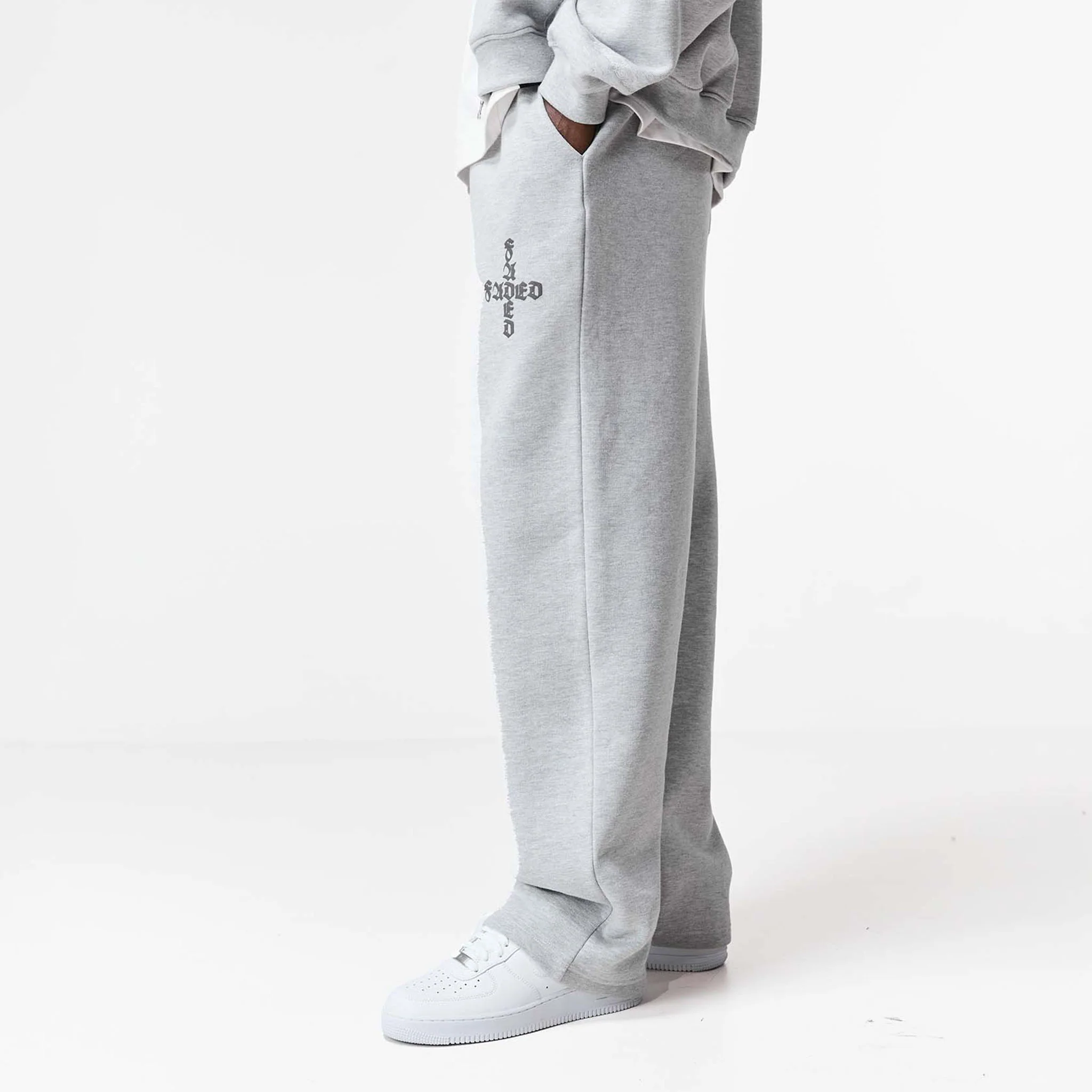Gothic 2.0 Loose Fit Open Hem Jogger | Grey Marl - Image 4