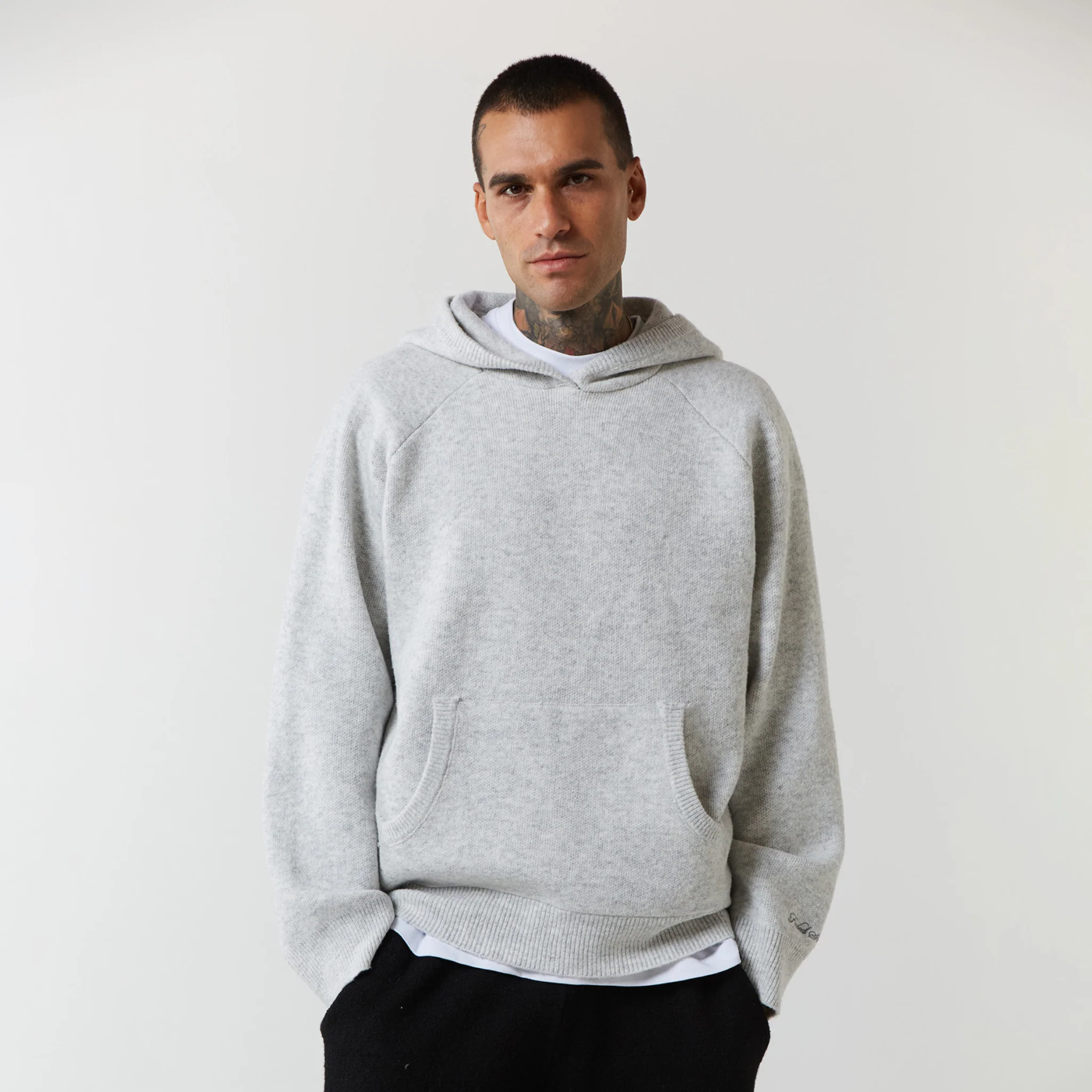 Knitted Hoodie | Light Grey Marl - Image 10