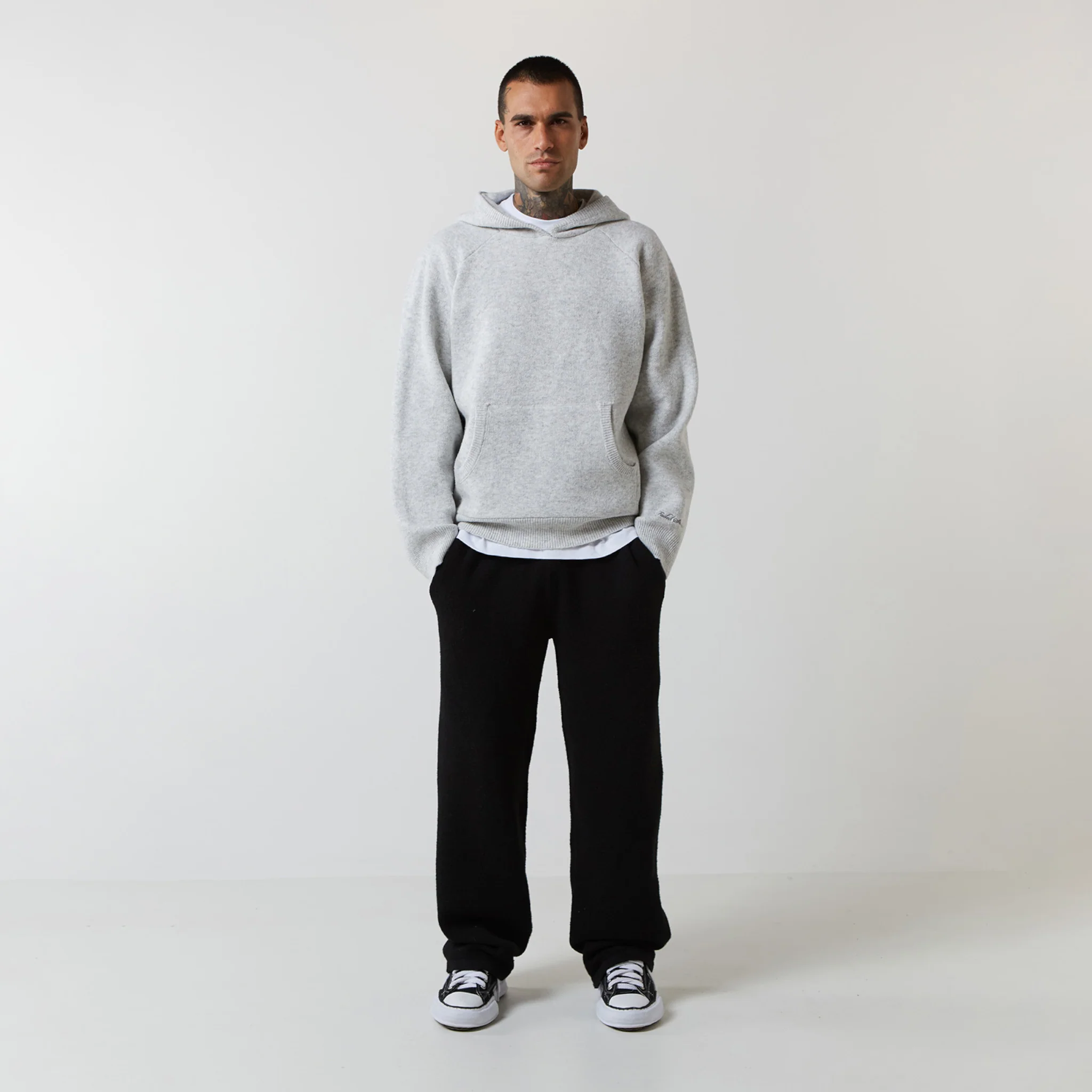 Knitted Hoodie | Light Grey Marl - Image 11