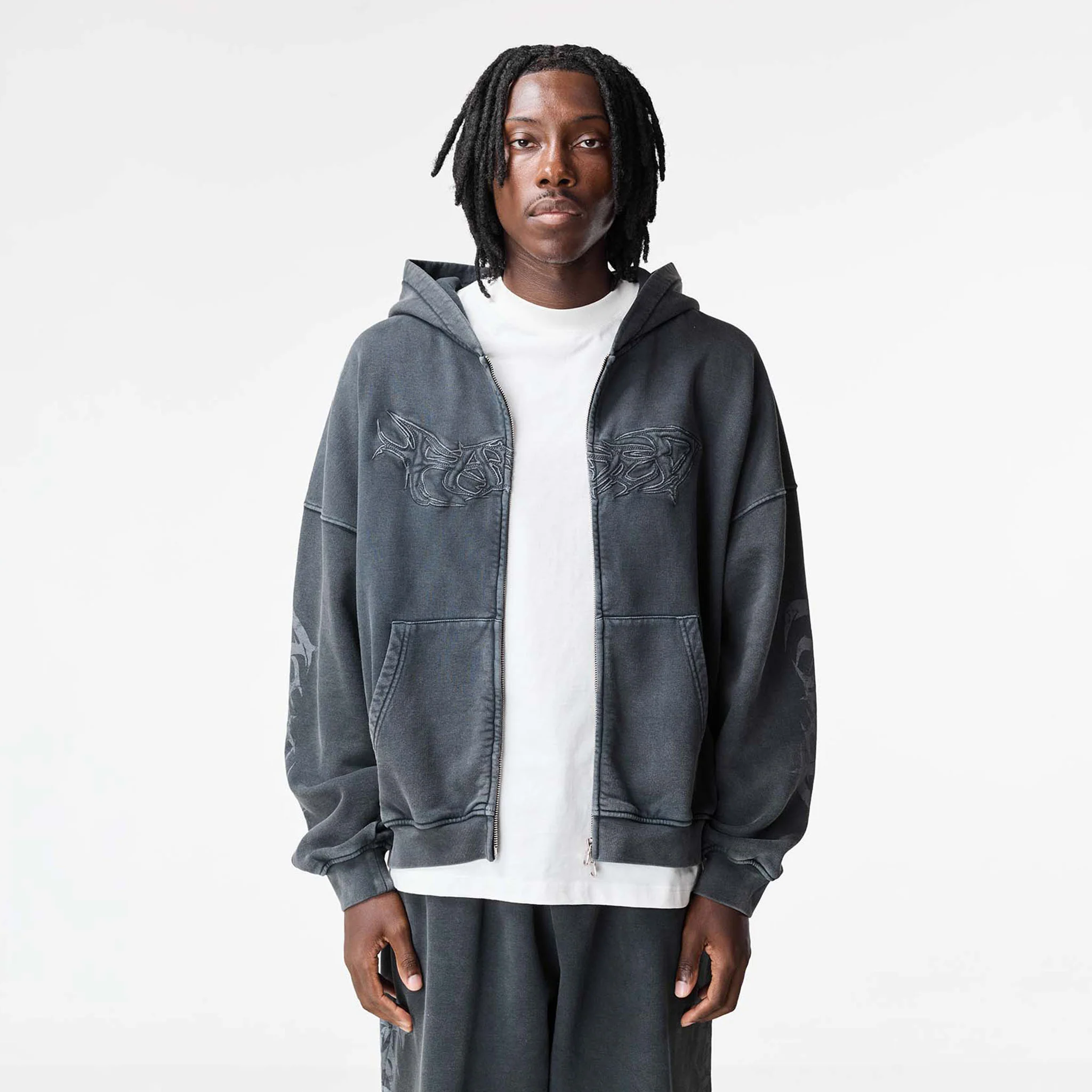 Shadow Full Zip Hoodie | Washed Black - Image 6