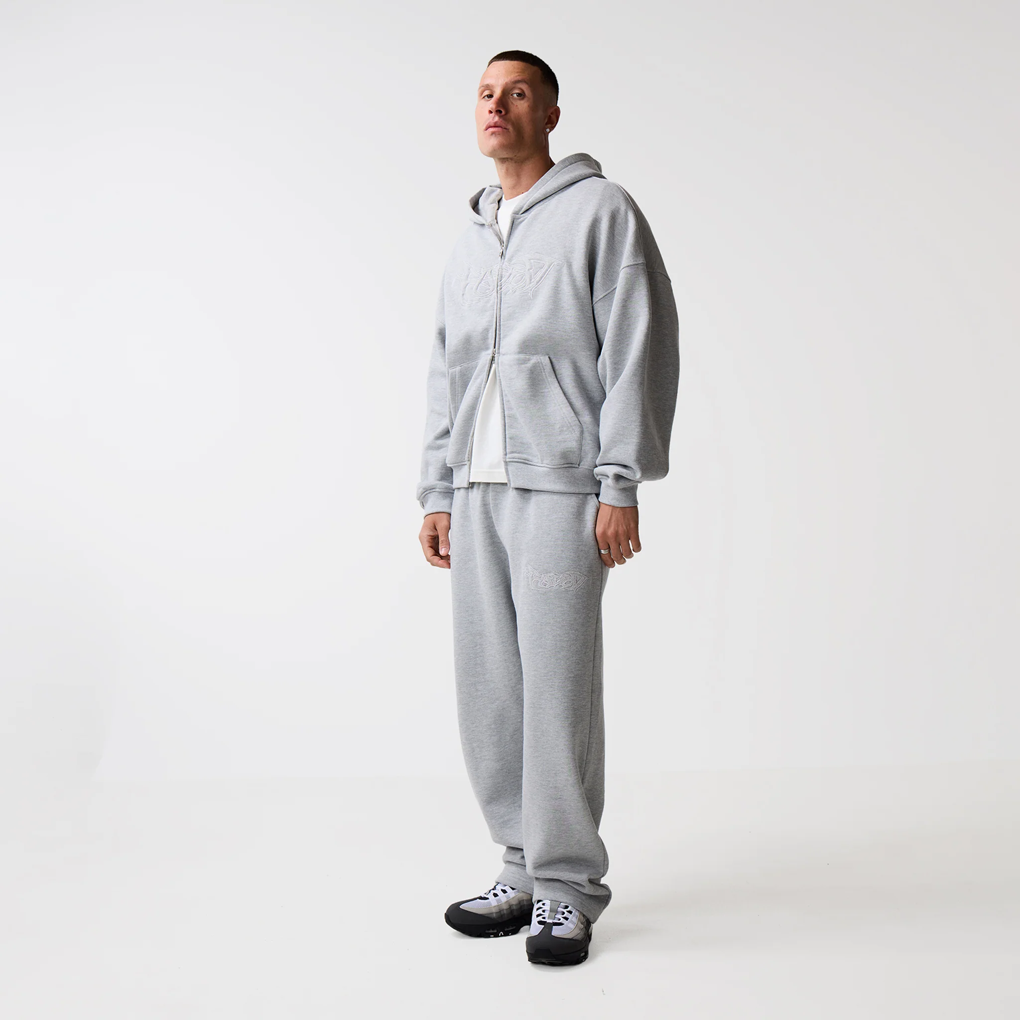 Shadow Full Zip Open Hem Tracksuit | Grey Marl - Image 10