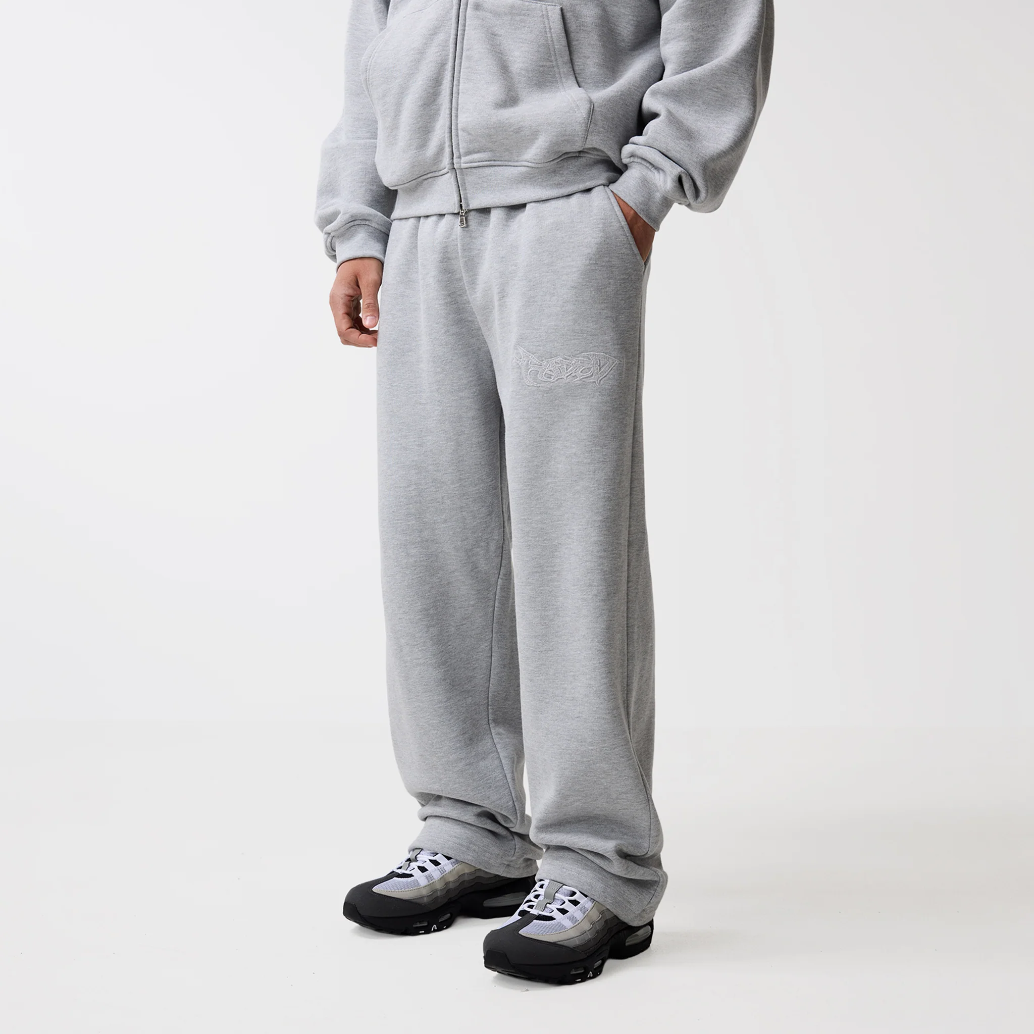 Shadow Full Zip Open Hem Tracksuit | Grey Marl - Image 4