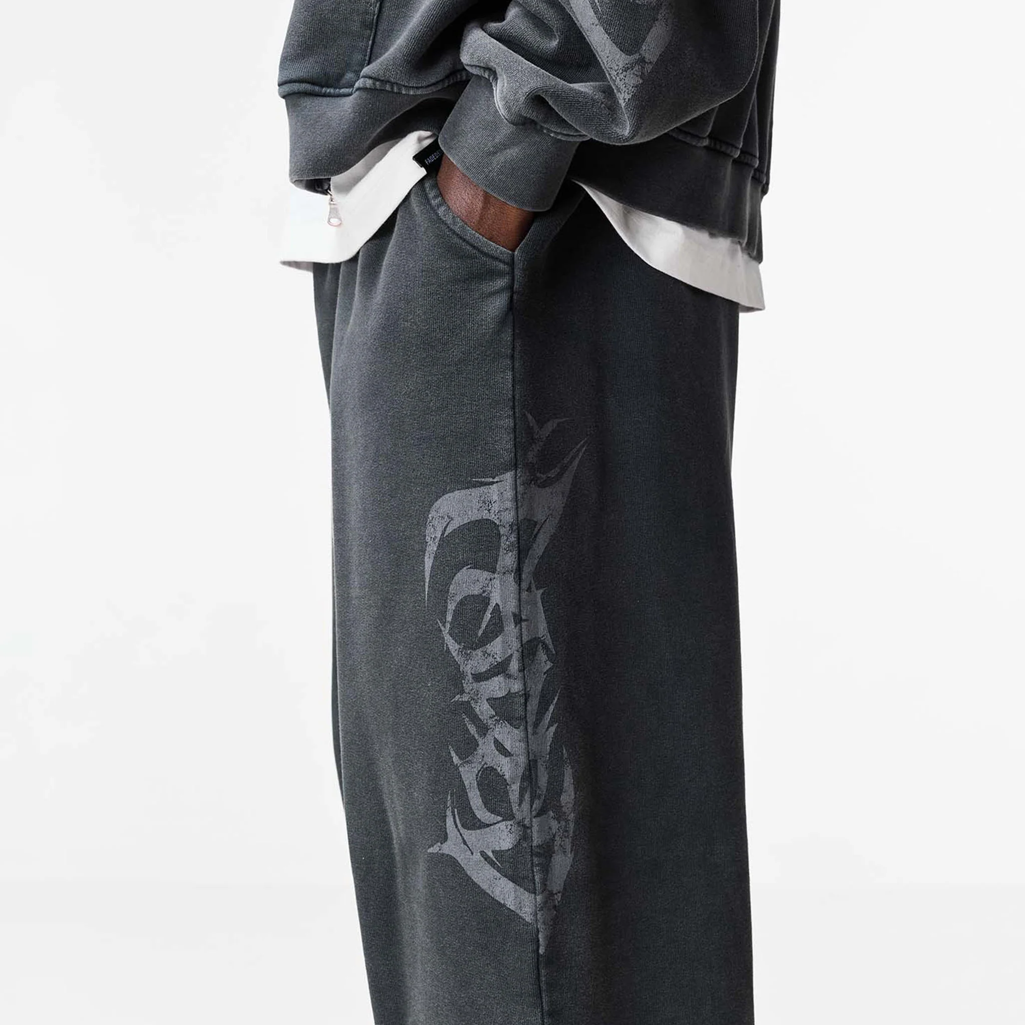 Shadow Full Zip Open Hem Tracksuit | Washed Black - Image 12