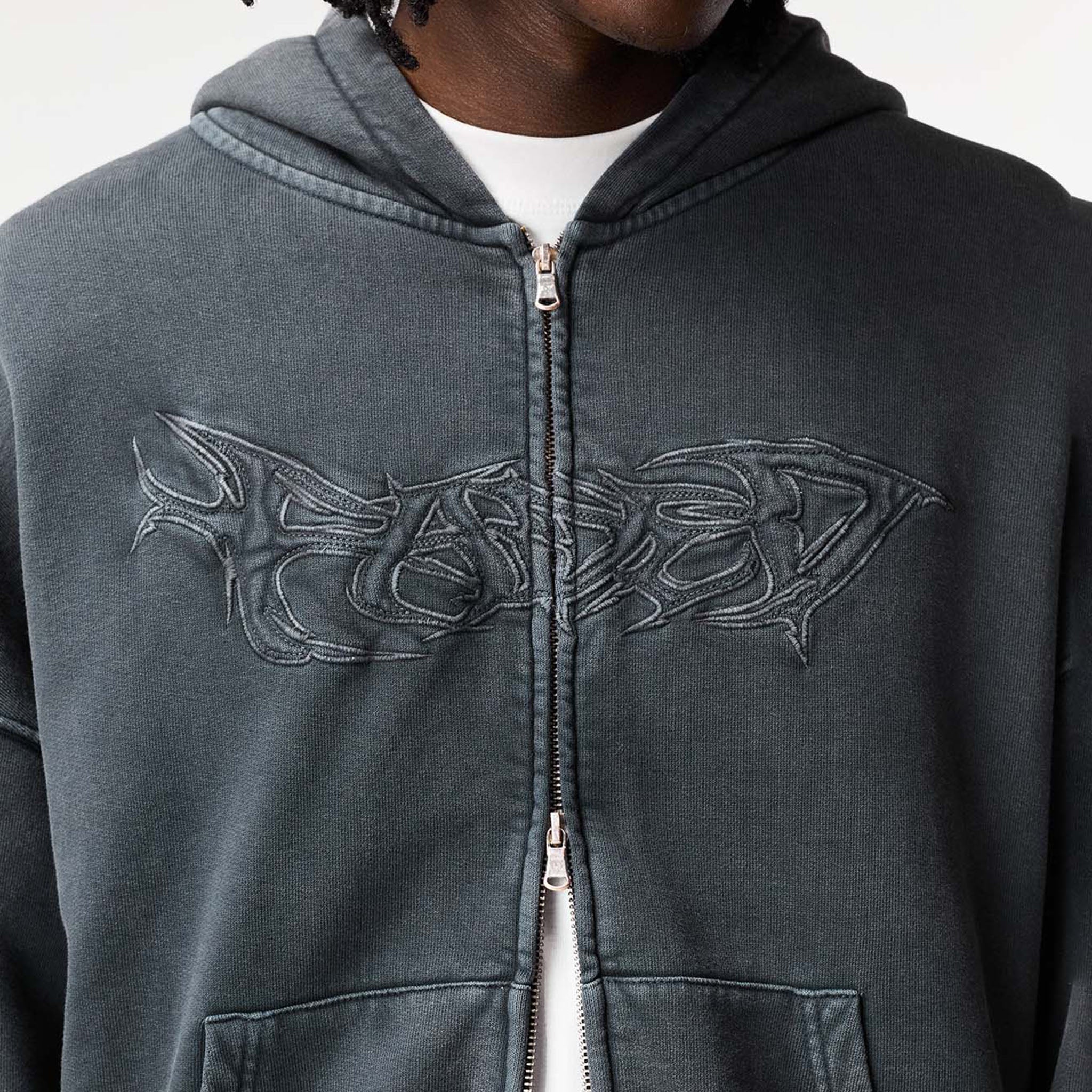 Shadow Full Zip Open Hem Tracksuit | Washed Black - Image 3
