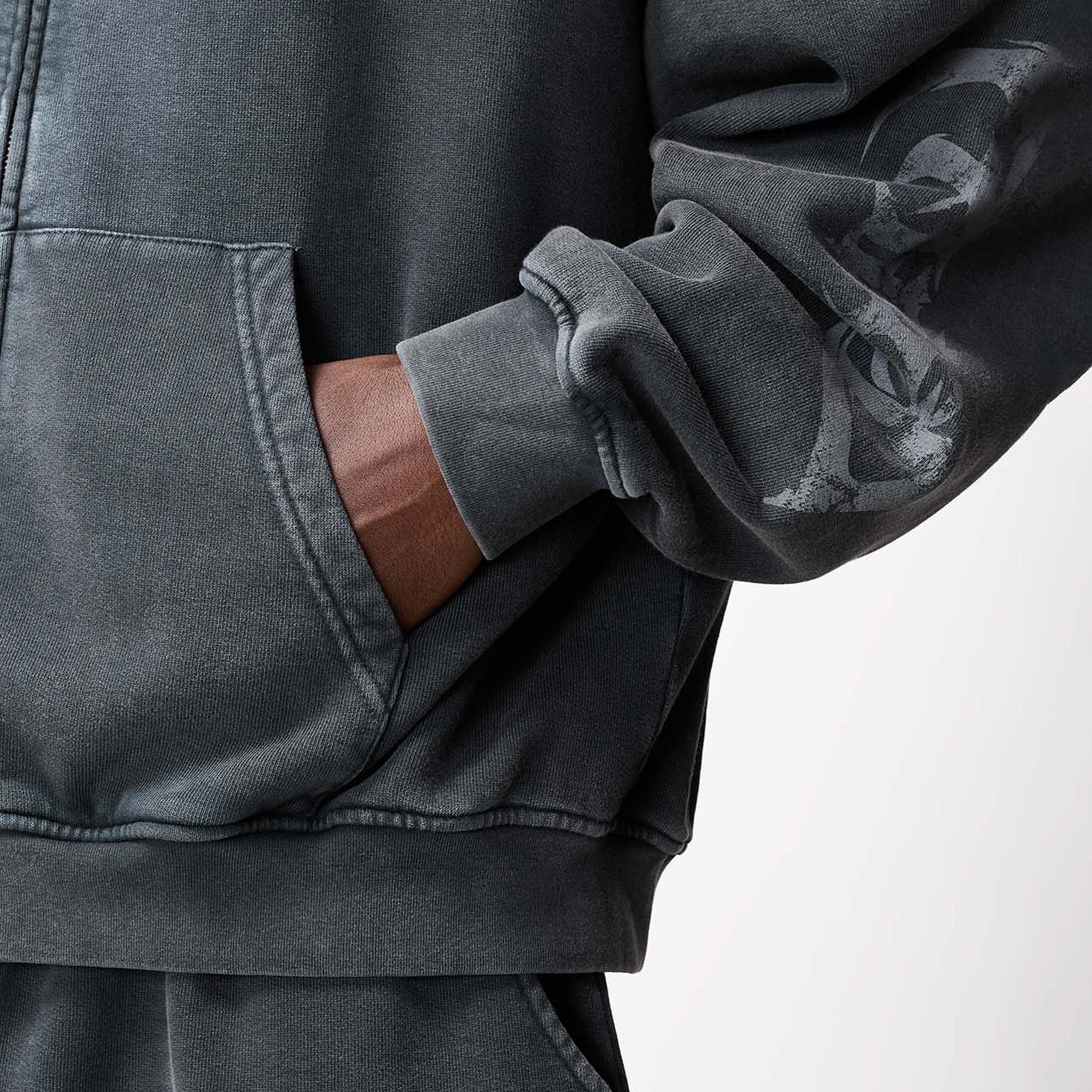 Shadow Full Zip Open Hem Tracksuit | Washed Black - Image 7