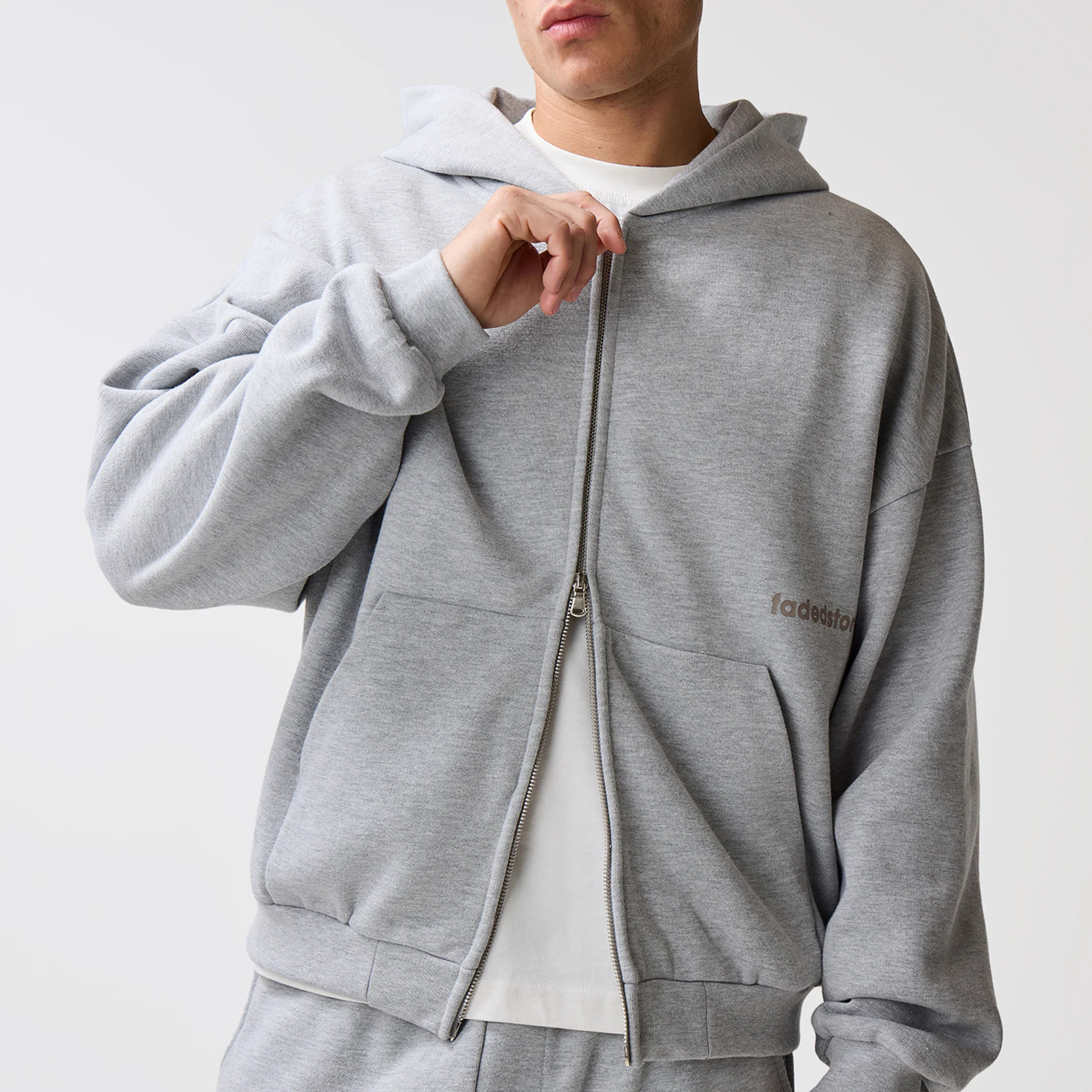 Space For Clarity Cropped Zip Hoodie | Grey Marl - Image 7