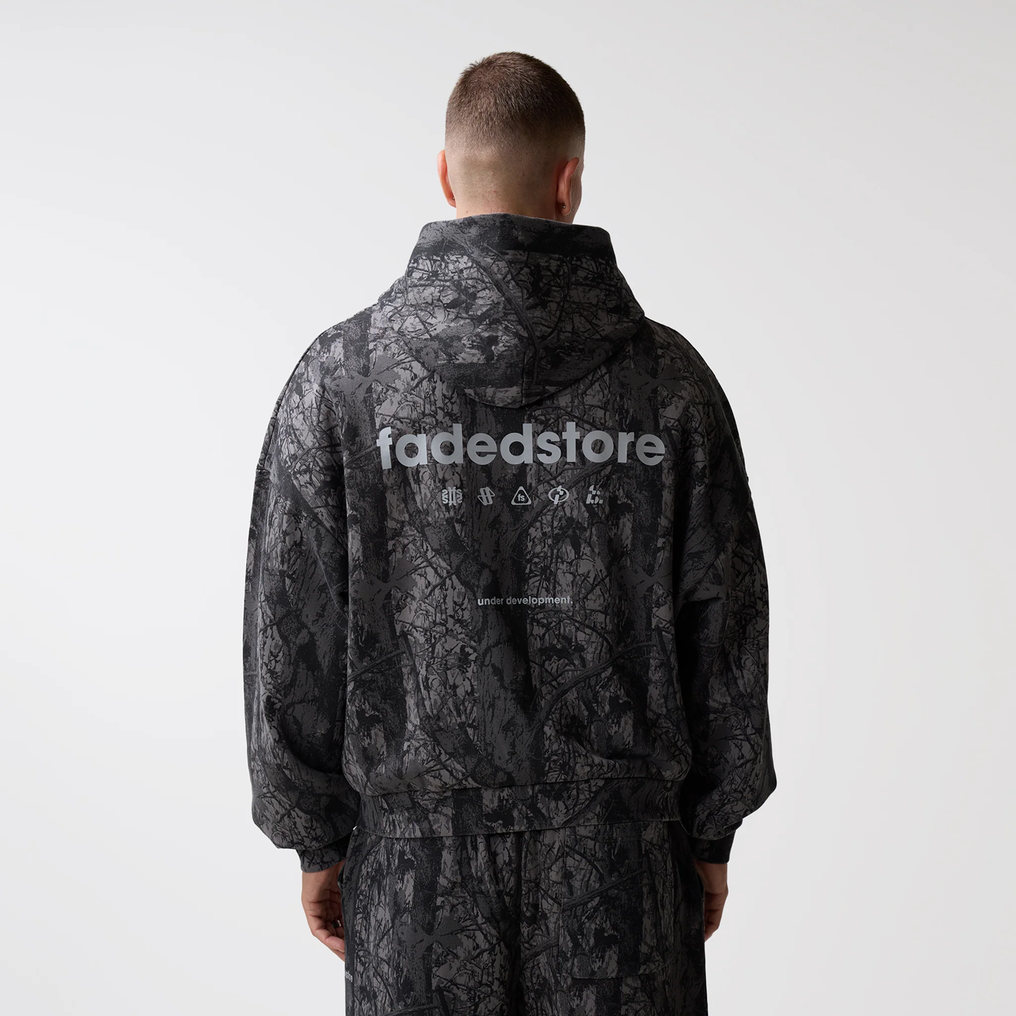 Under Development Cropped Zip Hoodie | Black Camo - Image 3